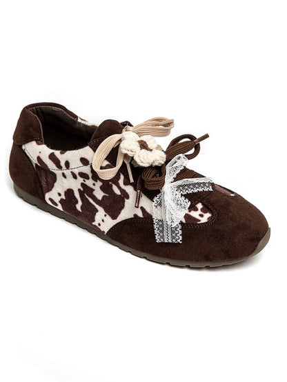 Brown Animal Print Sneaker with Lace Detail