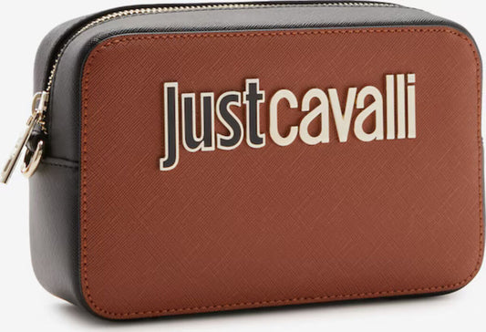 Brown Textured Crossbody Bag with Logo Detail