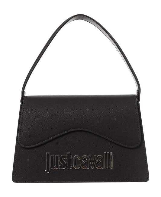 Black Embossed Leather Shoulder Bag with Logo