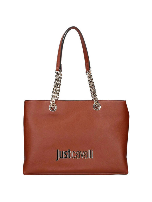 Brown Faux Leather Tote with Chain Handles