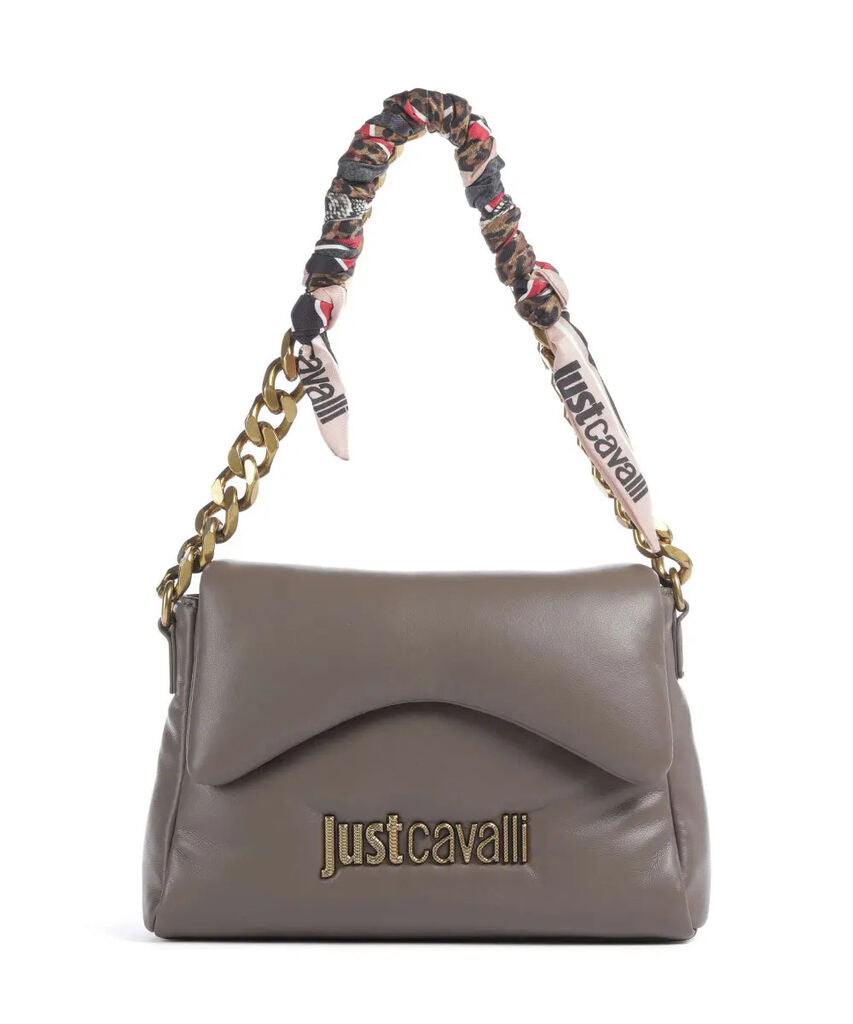 Taupe Leather Shoulder Bag with Chain Strap
