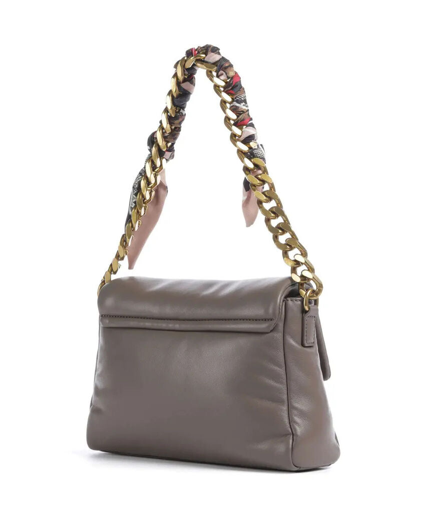 Taupe Leather Shoulder Bag with Chain Strap