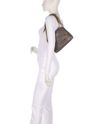 Taupe Leather Shoulder Bag with Chain Strap