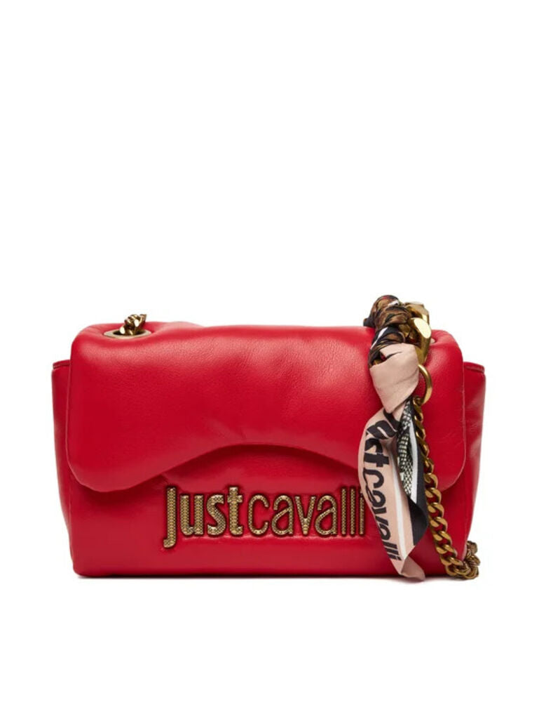 Red Faux Leather Shoulder Bag with Logo Detail