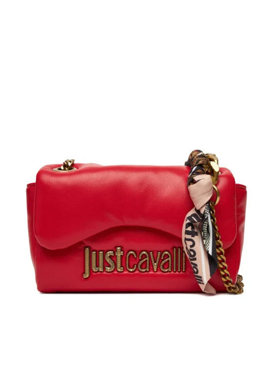 Red Faux Leather Shoulder Bag with Logo Detail