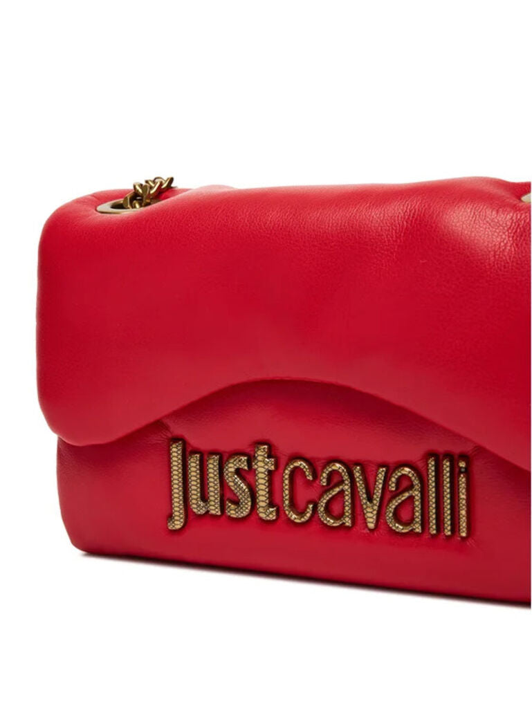 Red Faux Leather Shoulder Bag with Logo Detail