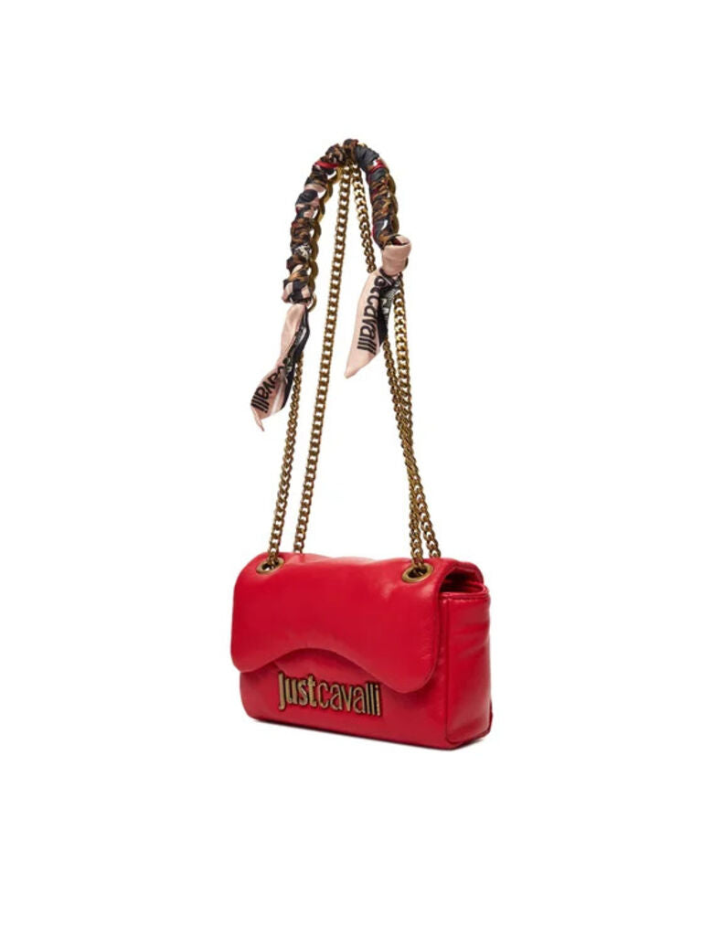 Red Faux Leather Shoulder Bag with Logo Detail