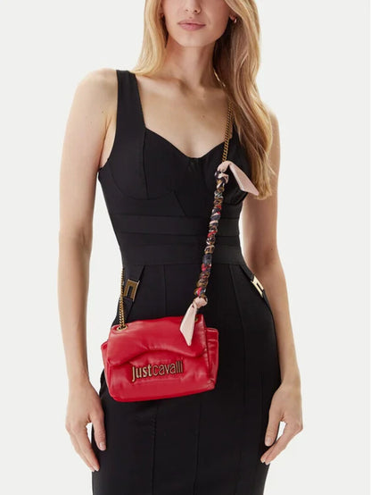 Red Faux Leather Shoulder Bag with Logo Detail