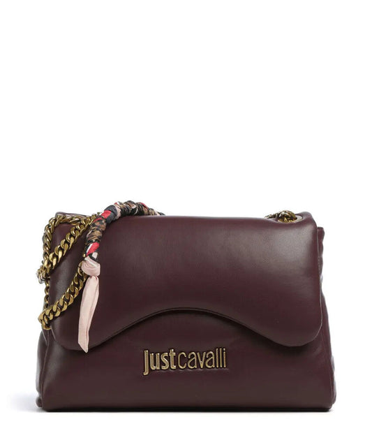 Plum Faux Leather Shoulder Bag with Chain Detail