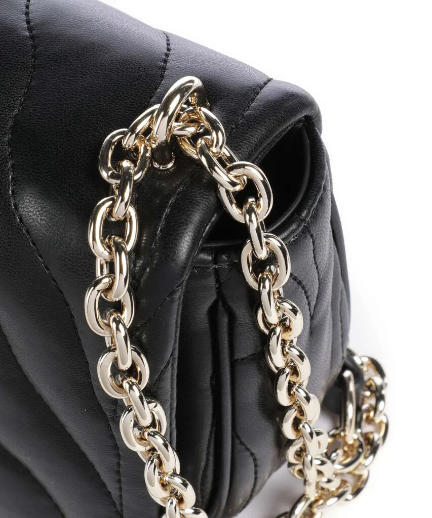Black Quilted Crossbody Bag with Chain Strap