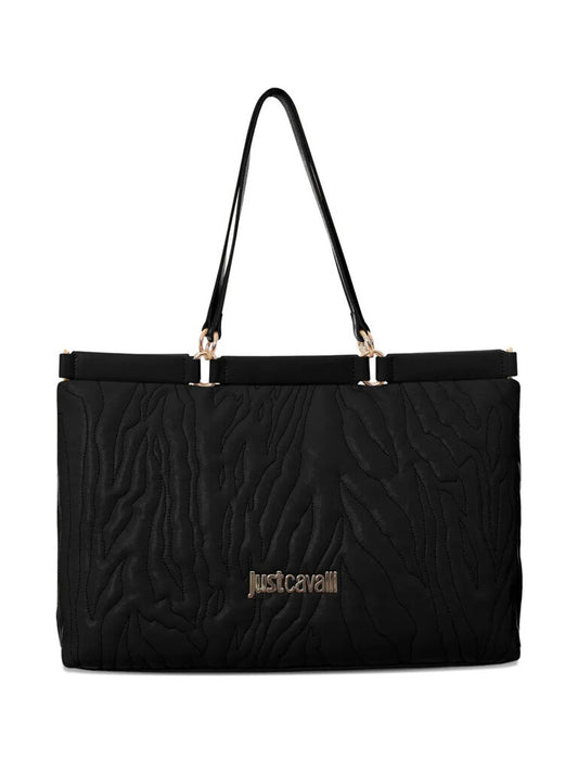 Black Quilted Tote Bag with Logo Design