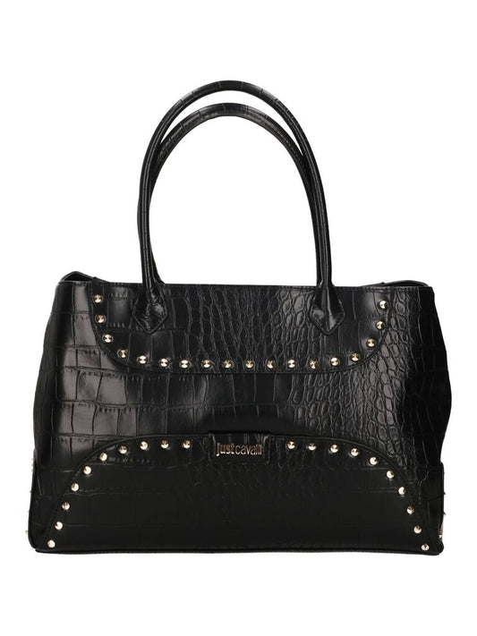 Black Textured Tote Bag with Stud Accents