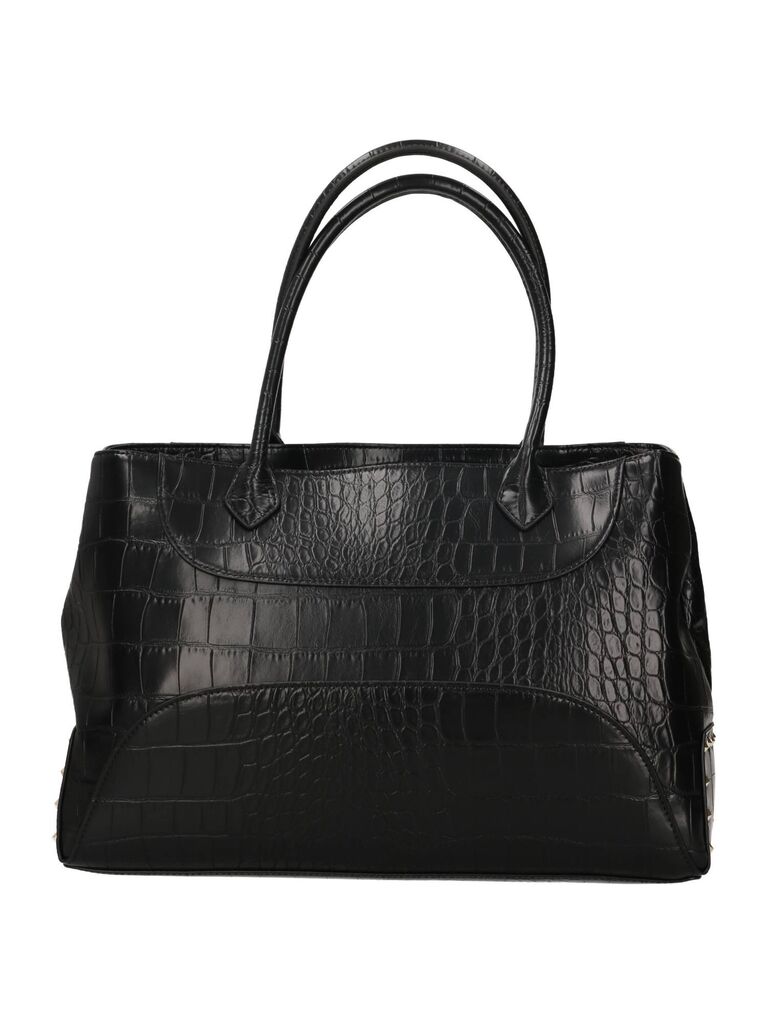 Black Textured Tote Bag with Stud Accents
