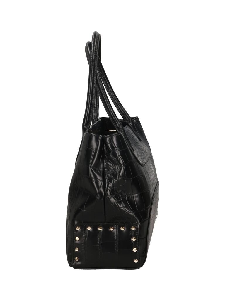 Black Textured Tote Bag with Stud Accents