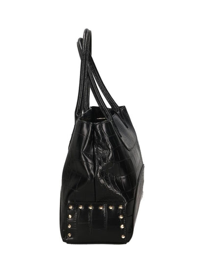 Black Textured Tote Bag with Stud Accents