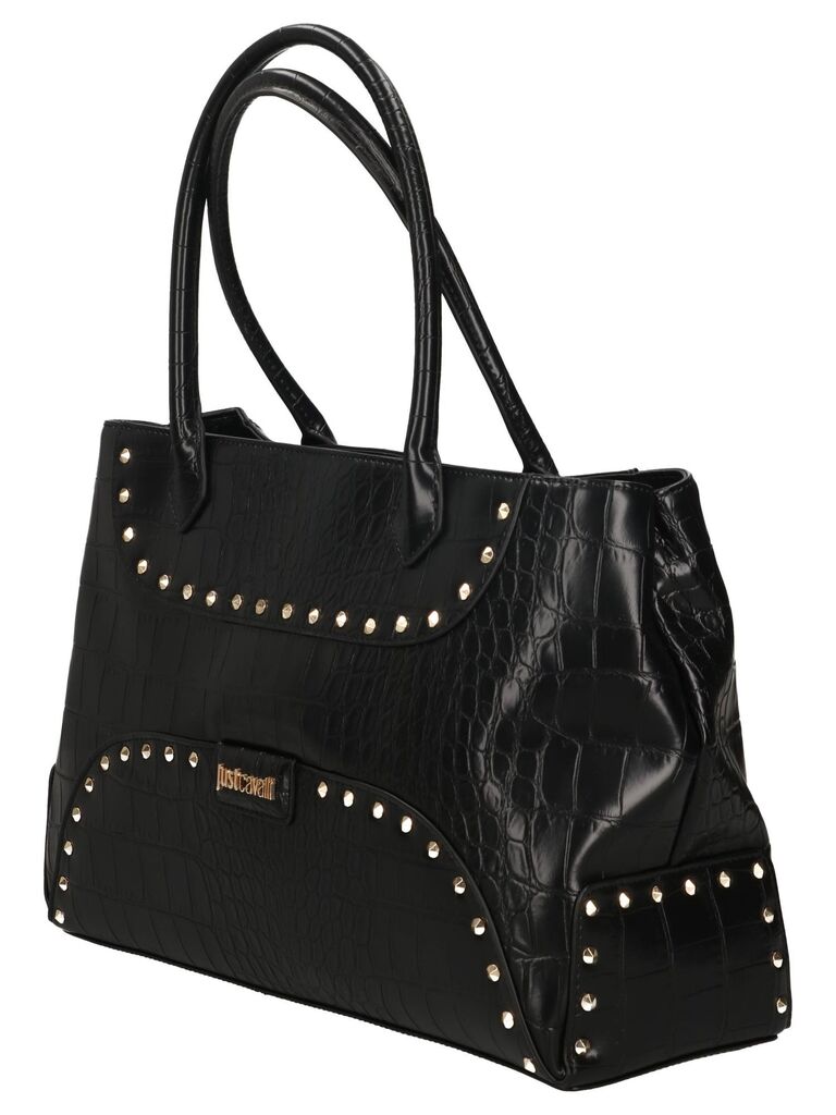 Black Textured Tote Bag with Stud Accents
