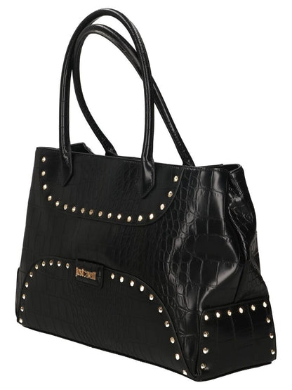 Black Textured Tote Bag with Stud Accents