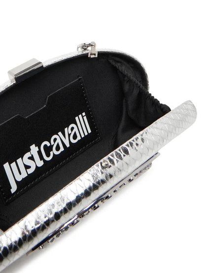 Silver Embossed Oval Clutch with Chain Strap
