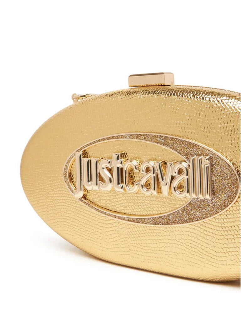 Gold Textured Oval Clutch with Chain Strap