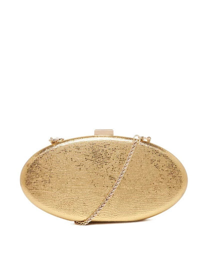 Gold Textured Oval Clutch with Chain Strap