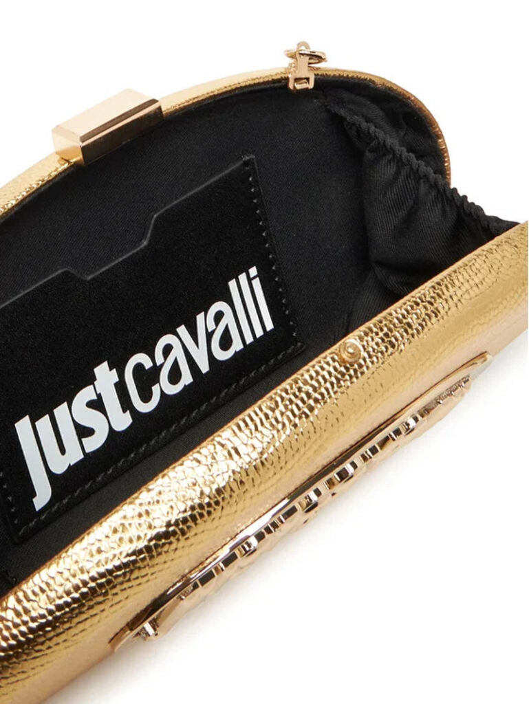 Gold Textured Oval Clutch with Chain Strap