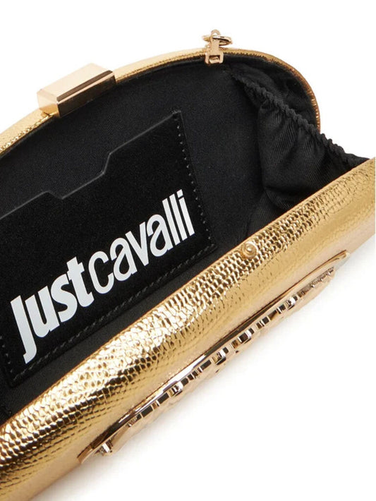 Gold Textured Oval Clutch with Chain Strap
