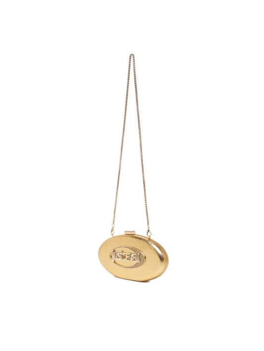 Gold Textured Oval Clutch with Chain Strap