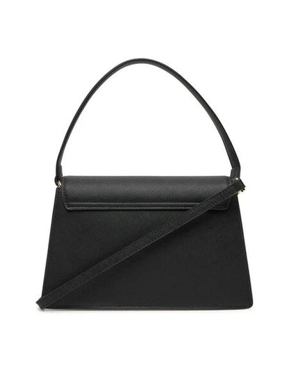 Black Structured Leather Handbag with Logo Accent
