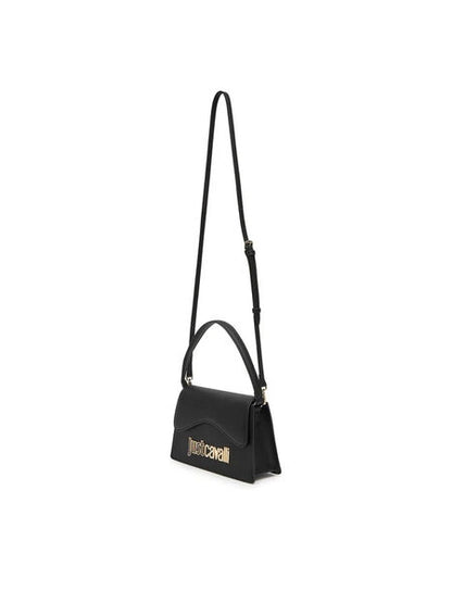 Black Structured Leather Handbag with Logo Accent