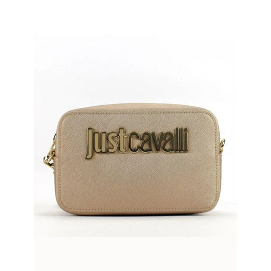 Beige Textured Crossbody Bag with Logo Detail