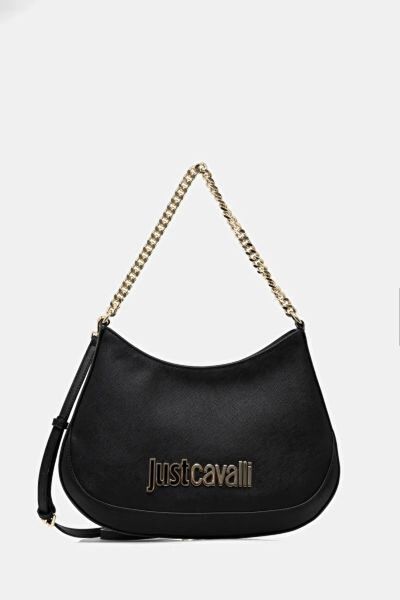 Black Faux Leather Hobo Bag with Chain Strap