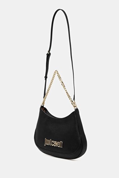 Black Faux Leather Hobo Bag with Chain Strap