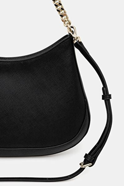 Black Faux Leather Hobo Bag with Chain Strap