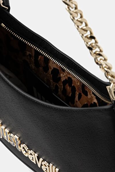 Black Faux Leather Hobo Bag with Chain Strap