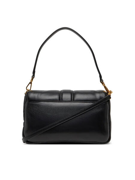 Black Leather Shoulder Bag with Ornamental Buckle