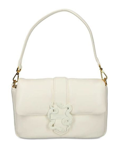 Ivory Leather Shoulder Bag with Embellished Accent