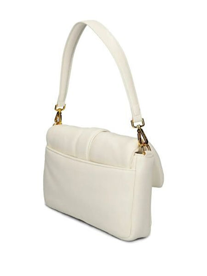 Ivory Leather Shoulder Bag with Embellished Accent