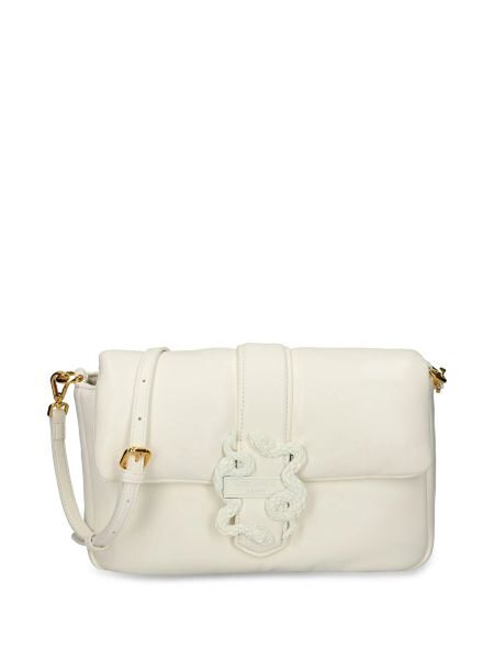 Ivory Leather Shoulder Bag with Embellished Accent