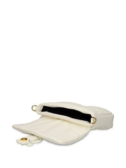 Ivory Leather Shoulder Bag with Embellished Accent