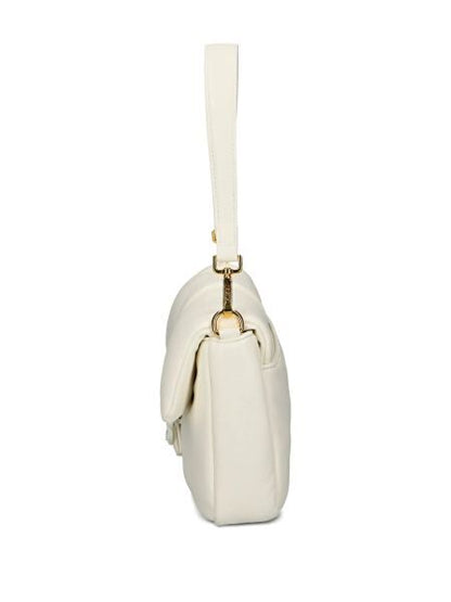 Ivory Leather Shoulder Bag with Embellished Accent