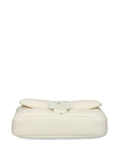 Ivory Leather Shoulder Bag with Embellished Accent