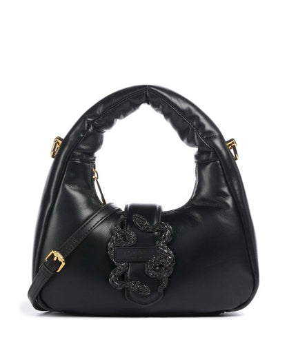 Black Embellished Leather Bag with Braided Detail