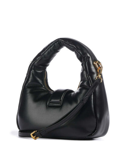 Black Embellished Leather Bag with Braided Detail