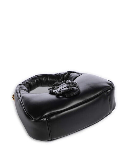 Black Embellished Leather Bag with Braided Detail