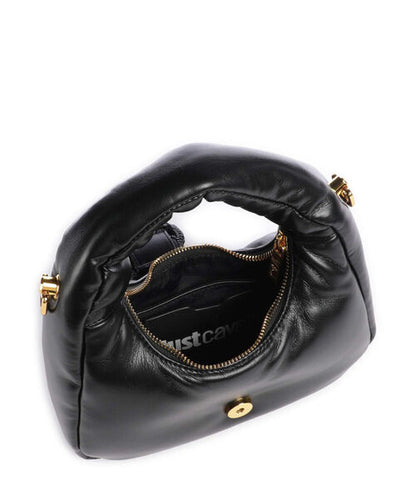 Black Embellished Leather Bag with Braided Detail