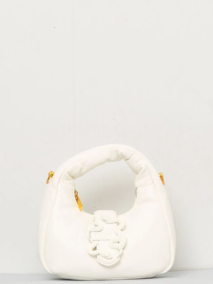 White Textured Shoulder Bag with Embossed Logo