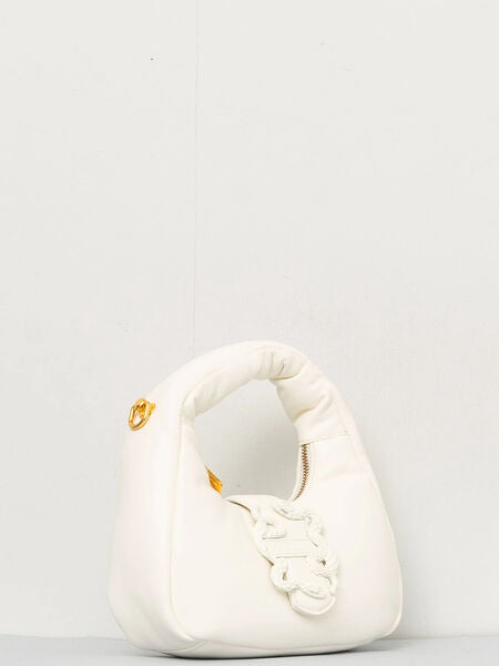 White Textured Shoulder Bag with Embossed Logo