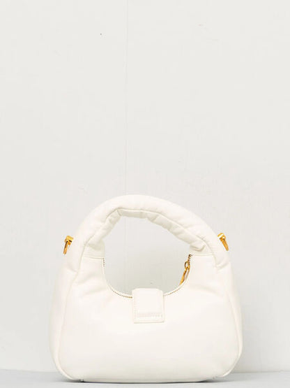 White Textured Shoulder Bag with Embossed Logo