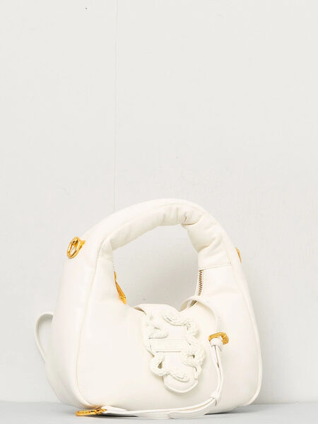 White Textured Shoulder Bag with Embossed Logo