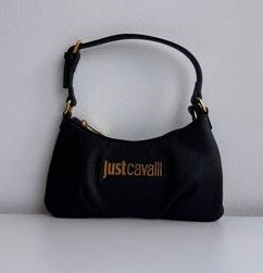 Black Textured Hobo Bag with Logo Detail